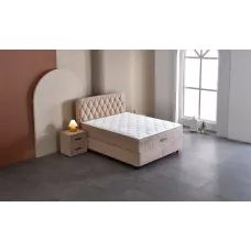 Set Pat Tapitat cu Saltea si Somiera Prestige Bej