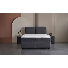 Set Pat Tapitat cu Saltea si Somiera Unique Gri Inchis