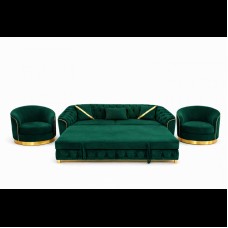 Set canapea extensibilă cu 2 fotolii 3-1-1 verde