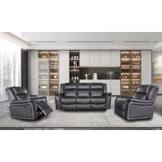 Set Canapea cu 2 Fotolii, Sistem Recliner Electric Edwina, Negru
