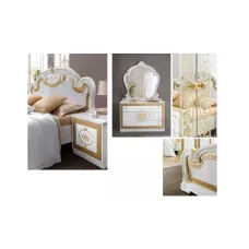 Dormitor Clasic Paloma Bianco Gold cu Dulap 4 Uși