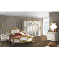 Dormitor Clasic Barocco Bianco Gold cu Dulap 6 Uși