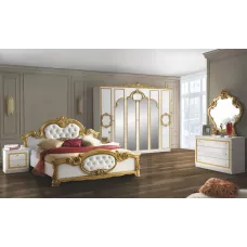 Dormitor Clasic Barocco Bianco Gold cu Dulap 6 Uși