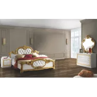 Dormitor Clasic Barocco Bianco Gold cu Dulap 4 Uși