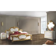 Dormitor Clasic Barocco Bianco Gold cu Dulap 4 Uși