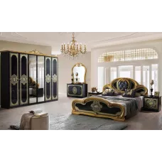 Dormitor Clasic Clarissa Nero Gold cu Dulap 6 Uși