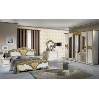 Dormitor Clasic Eva Bianco Gold cu Dulap 6 Uși