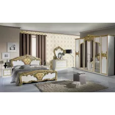 Dormitor Clasic Eva Bianco Gold cu Dulap 6 Uși