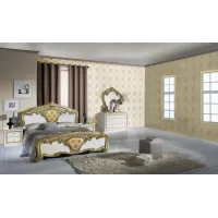 Dormitor Clasic Eva Bianco Gold cu Dulap 4 Uși