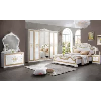 Dormitor Clasic Paloma Bianco Gold cu Dulap 6 Uși