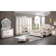 Dormitor Clasic Paloma Bianco Gold cu Dulap 6 Uși