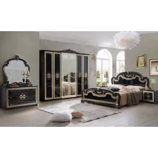 Dormitor Clasic Paloma Nero Gold cu Dulap 6 Uși