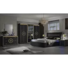 Dormitor Modern Gemma Nero cu Dulap 6 Uși