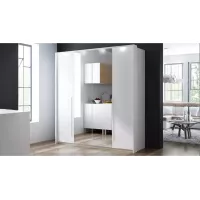 Dulap Brema Alb 210 cu Uși Pliante și Oglindă