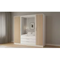 Dulap Bali Lux 4 Usi D4 Alb cu Riflaj si Oglinda