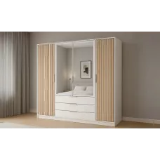 Dulap Bali Lux 4 Usi D4 Alb cu Riflaj si Oglinda