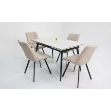 Set Masă Living Extensibilă DTM0101CS Bej cu 4 Scaune Tapițate DCM1801CF Bej