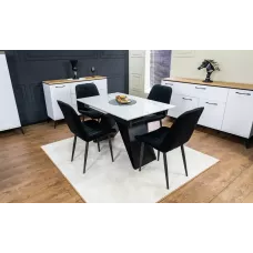 Set Masă Living Extensibilă KJT417 Albă cu 4 Scaune KJC176 Negre