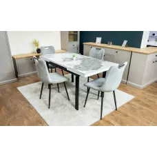 Set Masă Living Extensibilă Blat Ceramic KJD416 Alb-Cappuccino cu 4 Scaune KJC0358 Gri