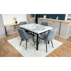 Set Masă Living Extensibilă Blat Ceramic KJD416 Alb-Cappuccino cu 4 Scaune DCM2001AF Gri