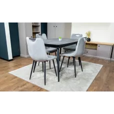 Set Masă Living Extensibilă Yense 125 Gri cu 4 Scaune Tapițate KJC0358 Gri