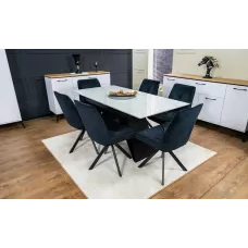 Set Masă Living Extensibilă KJT417 Albă cu 6 Scaune KJC356 Negre