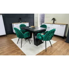 Set Masă Living Extensibilă KJT416 Neagră cu 4 Scaune KJC376 Verzi
