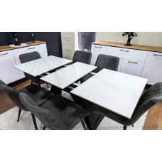 Set Masă Living Extensibilă KJT417 Albă cu 4 Scaune J262-L Gri