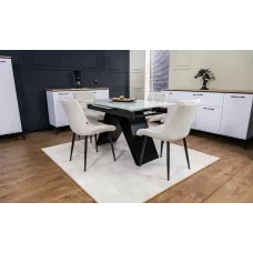 Set Masă Living Extensibilă KJT417 Albă cu 4 Scaune KJC0357 Bej