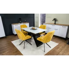 Set Masă Living Extensibilă KJT416 Neagră cu 4 Scaune KJC4347 Galbene