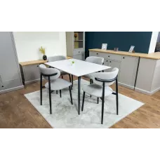 Set Masă Living Extensibilă Blat Ceramic KJD416 Alb-Cappuccino cu 4 Scaune KJC104 Verzi