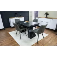 Set Masă Living Extensibilă KJT416 Neagră cu 4 Scaune J262-L Gri