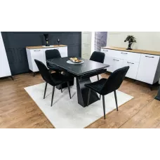 Set Masă Living Extensibilă KJT416 Neagră cu 4 Scaune KJC176 Negre