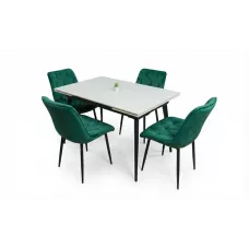 Set Masă Living Extensibilă DTM0101CS Bej cu 4 Scaune KJC0357 Verzi