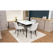 Set Masă Living Extensibilă KJT4711-1 Alb cu 4 Scaune Tapițate DCM2001AF Bej