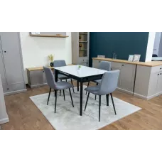 Set Masă Living Extensibilă KJT4711-1 Alb cu 4 Scaune KJC5341 Gri