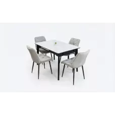 Set Masă Living Extensibilă KJT4711-1 Alb cu 4 Scaune KJC0357 Gri