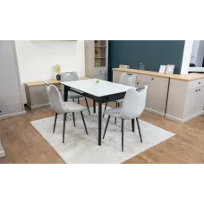 Set Masă Living Extensibilă KJT4711-1 Alb cu 4 Scaune KJC0358 Gri
