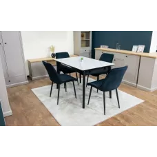 Set Masă Living Extensibilă KJT4711-1 Alb cu 4 Scaune KJC176 Negre