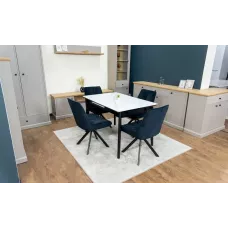Set Masă Living Extensibilă KJT4711-1 Alb cu 4 Scaune Tapițate KJC356 Negre