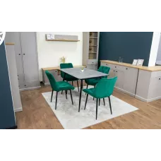 Set Masă Living Extensibilă KJT546 Gri cu 4 Scaune Tapițate KJC0357 Verzi