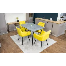 Set Masă Living Extensibilă KJT546 Gri cu 4 Scaune Tapițate KJC38 Galbene