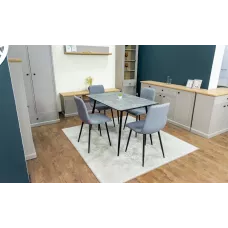 Set Masă Living Extensibilă KJT546 Gri cu 4 Scaune Tapițate KJC5341 Gri