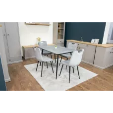 Set Masă Living Extensibilă KJT546 Gri cu 4 Scaune Tapițate KJC0358 Gri