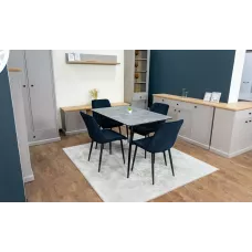 Set Masă Living Extensibilă KJT546 Gri cu 4 Scaune Tapițate KJC176 Negre
