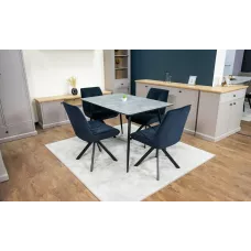 Set Masă Living Extensibilă KJT546 Gri cu 4 Scaune Tapițate KJC356 Negre