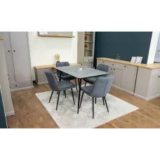 Set Masă Living Extensibilă KJT546 Gri cu 4 Scaune Tapițate DCM2001AF Gri