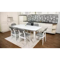 Set Masă Living Extensibilă Palmdale Albă cu 6 Scaune Palmdale