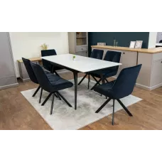 Set Masă Living Extensibilă DTM0101CS Bej cu 6 Scaune Tapițate KJC356 Negre
