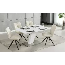Set Masă Living Extensibilă KJT380 Alb cu 4 Scaune KJC356 Bej
